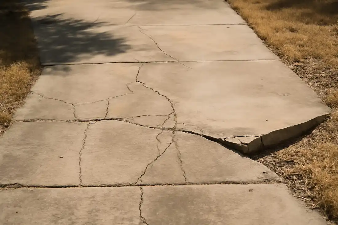 A cracked concrete driveway in Laredo caused by clay soil moving