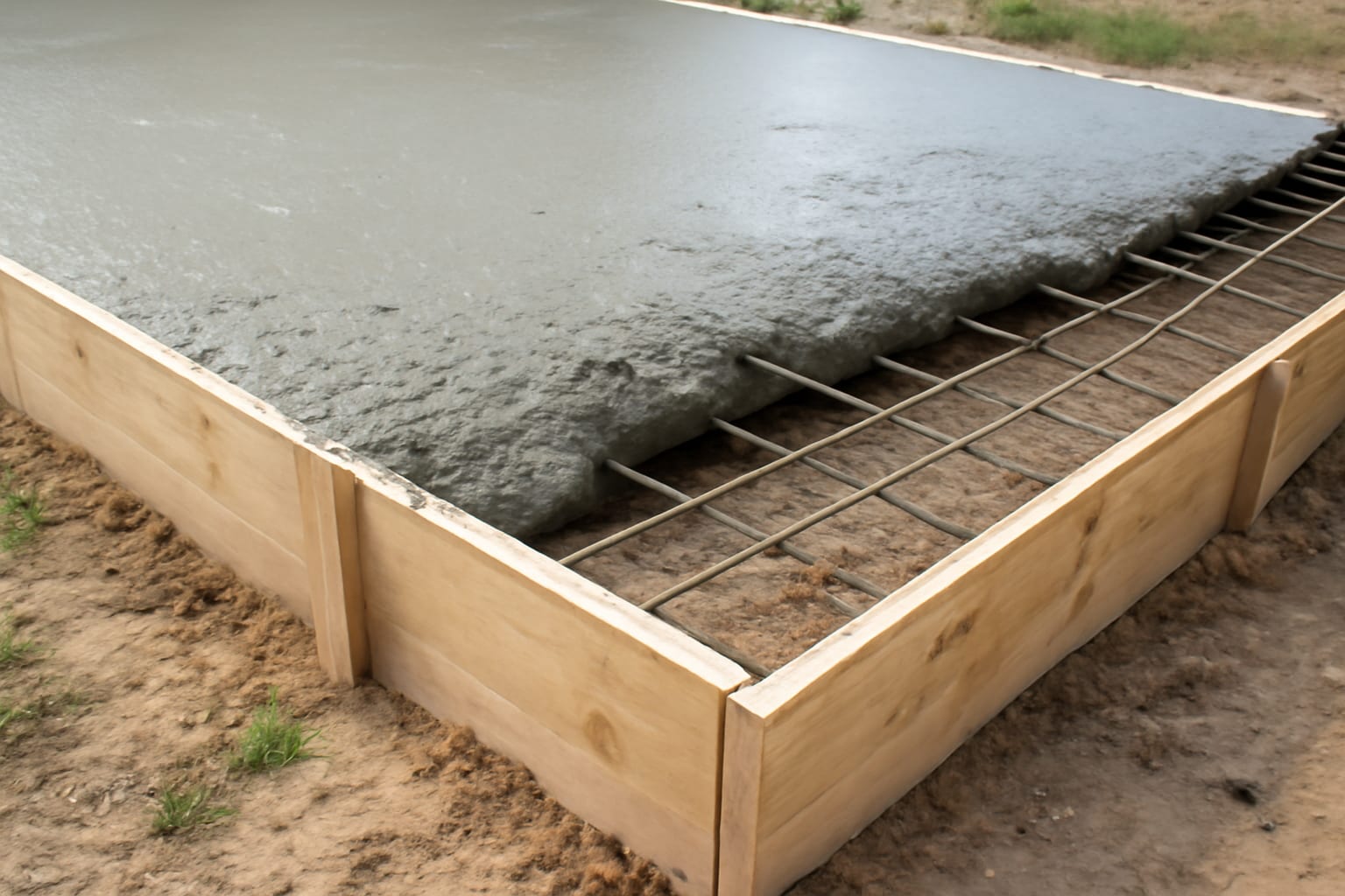A concrete slab being poured with forms and rebar in Laredo